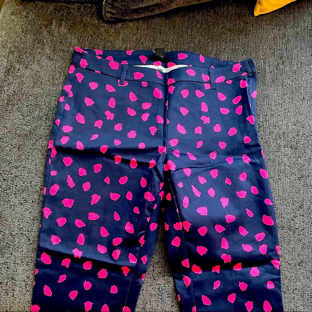 Navy Blue with splashes of pink ankle pants